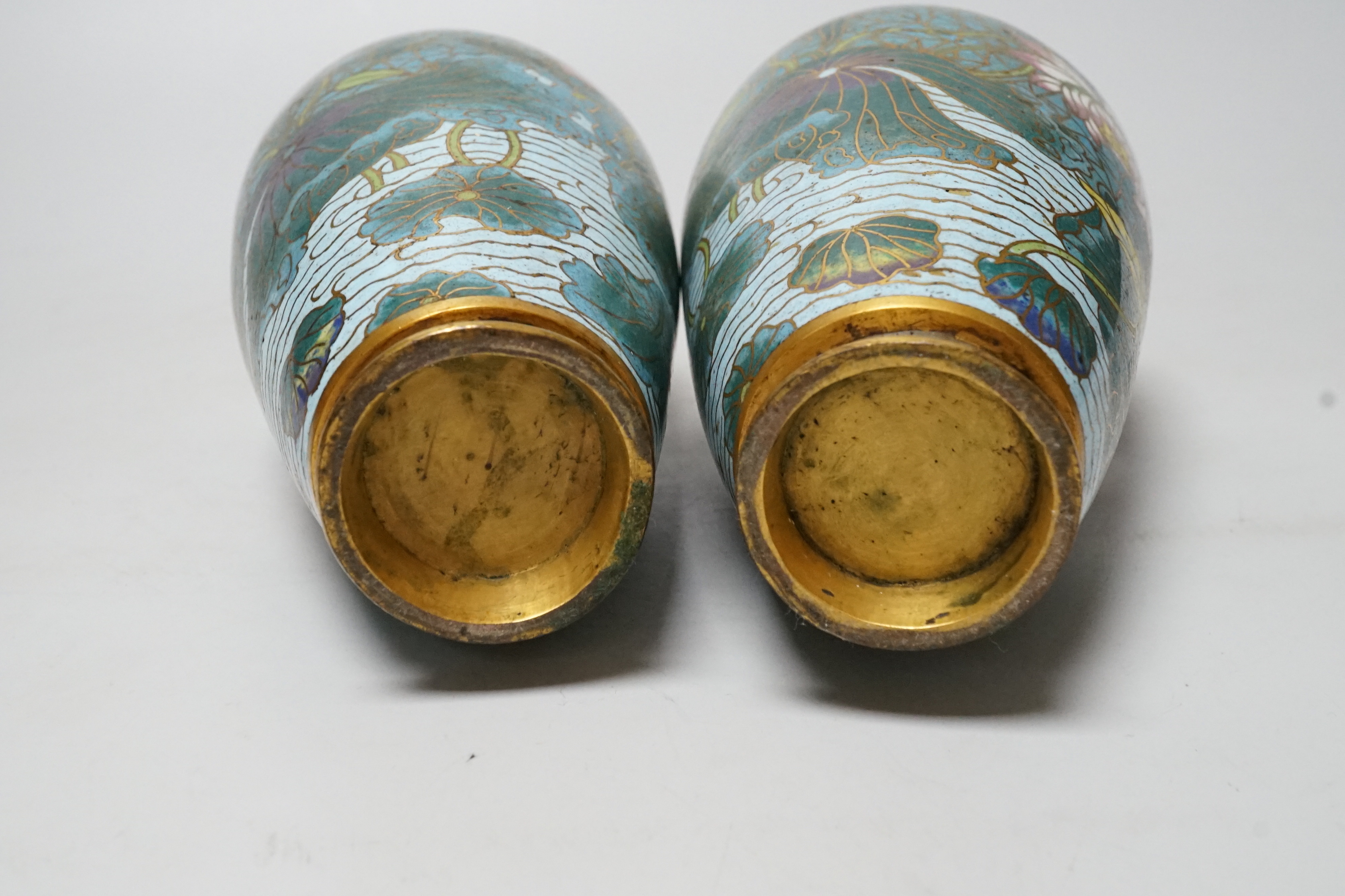 A pair of 19th century Chinese cloisonné enamel vases, 25.5cm high